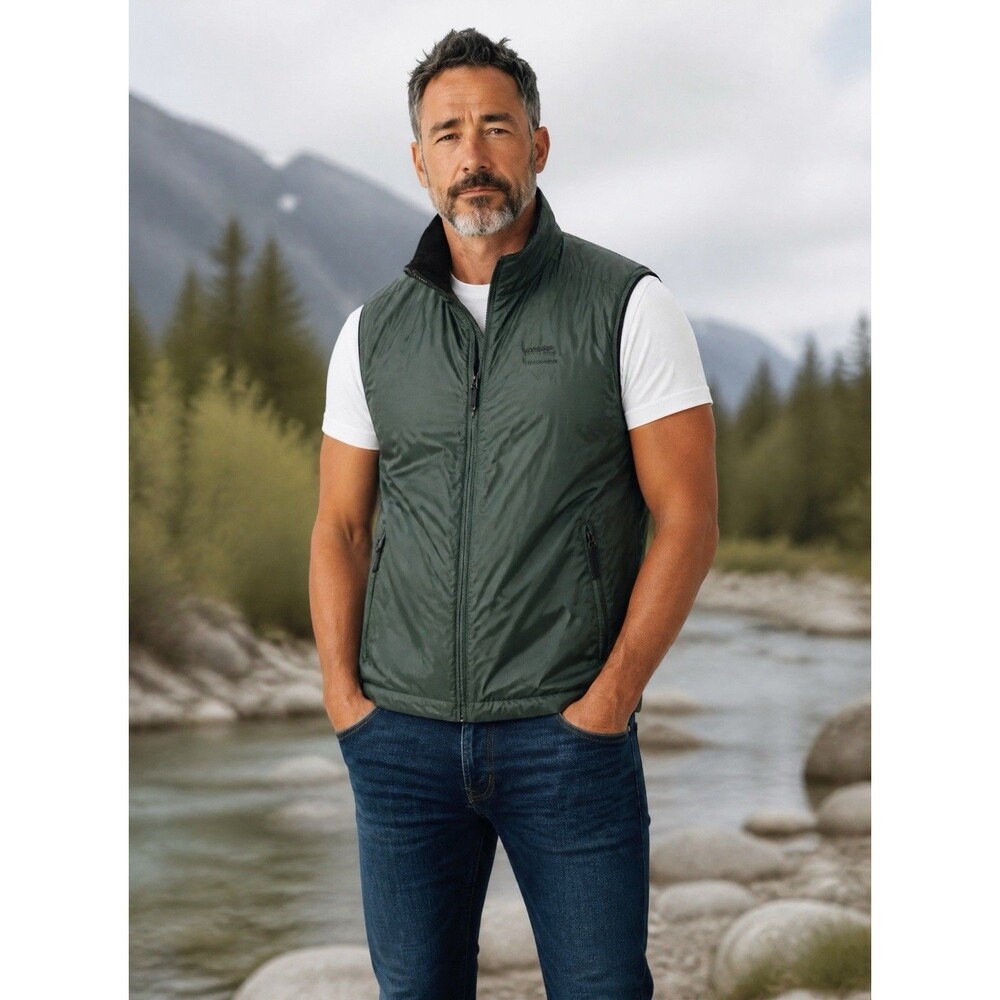 Woolrich Men Reversible Vest Full Zip Fleece Lined Green Black Size XL